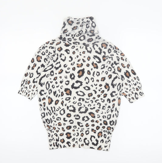 Mirepa Women’s Leopard Print Roll Neck Short Sleeve Jumper Size S
