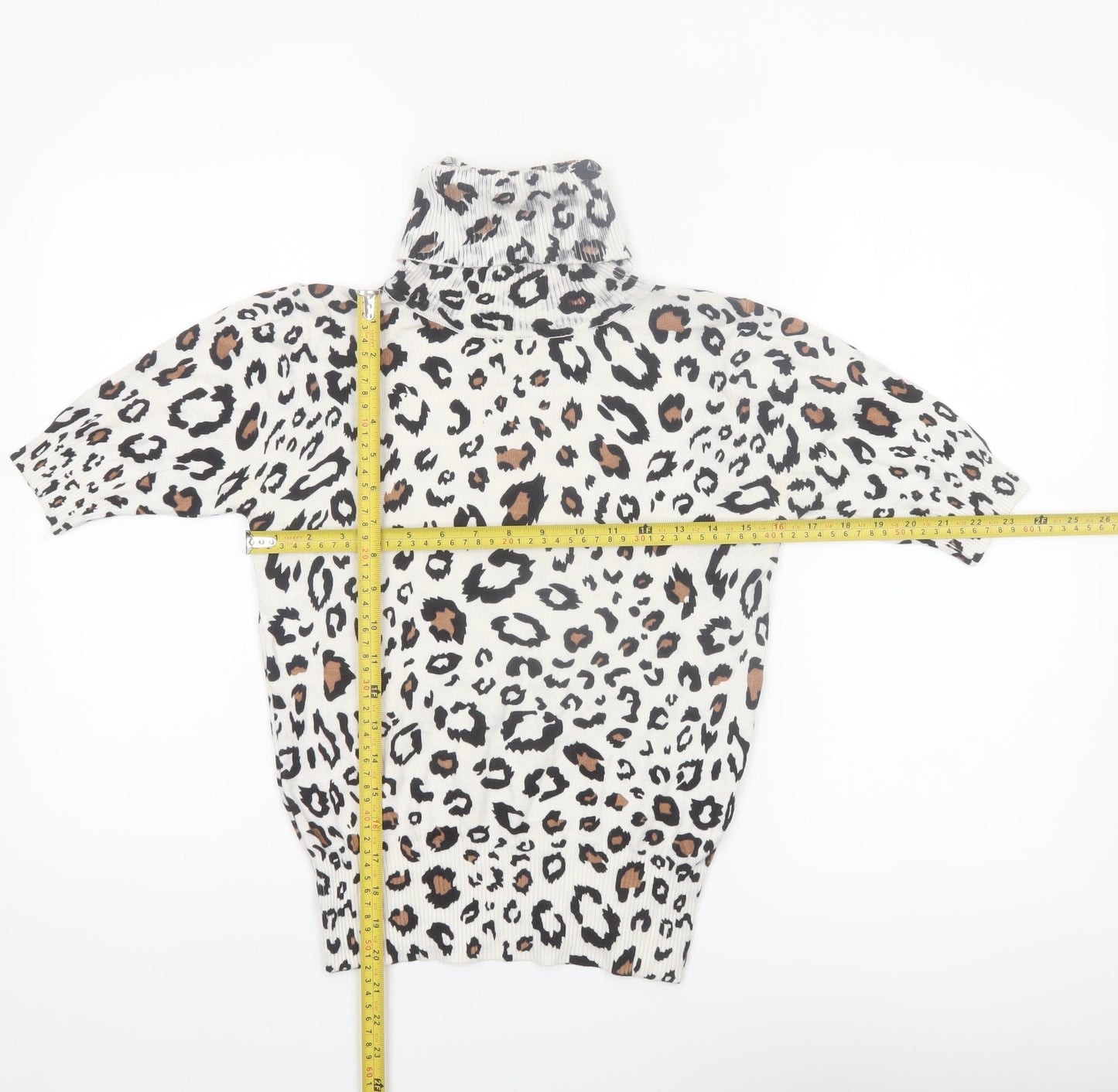 Mirepa Women’s Leopard Print Roll Neck Short Sleeve Jumper Size S