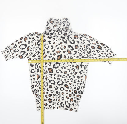 Mirepa Women’s Leopard Print Roll Neck Short Sleeve Jumper Size S
