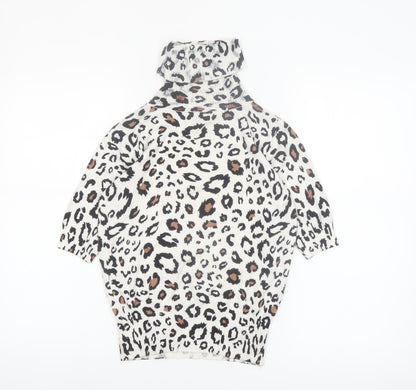 Mirepa Women’s Leopard Print Roll Neck Short Sleeve Jumper Size S