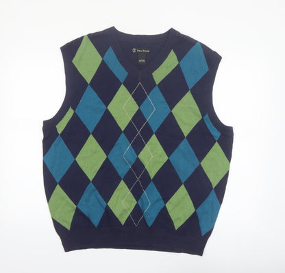 Pro Tour Men's Blue Argyle V-Neck Cotton Golf Vest XL