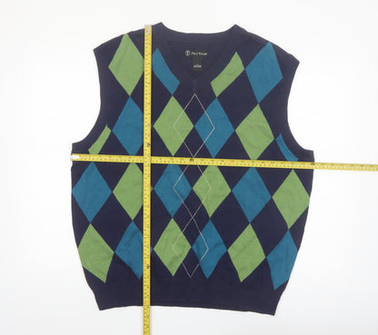 Pro Tour Men's Blue Argyle V-Neck Cotton Golf Vest XL