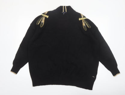 Joules Women’s Black Sequin Dragonfly High Neck Long Sleeve Jumper Size 20