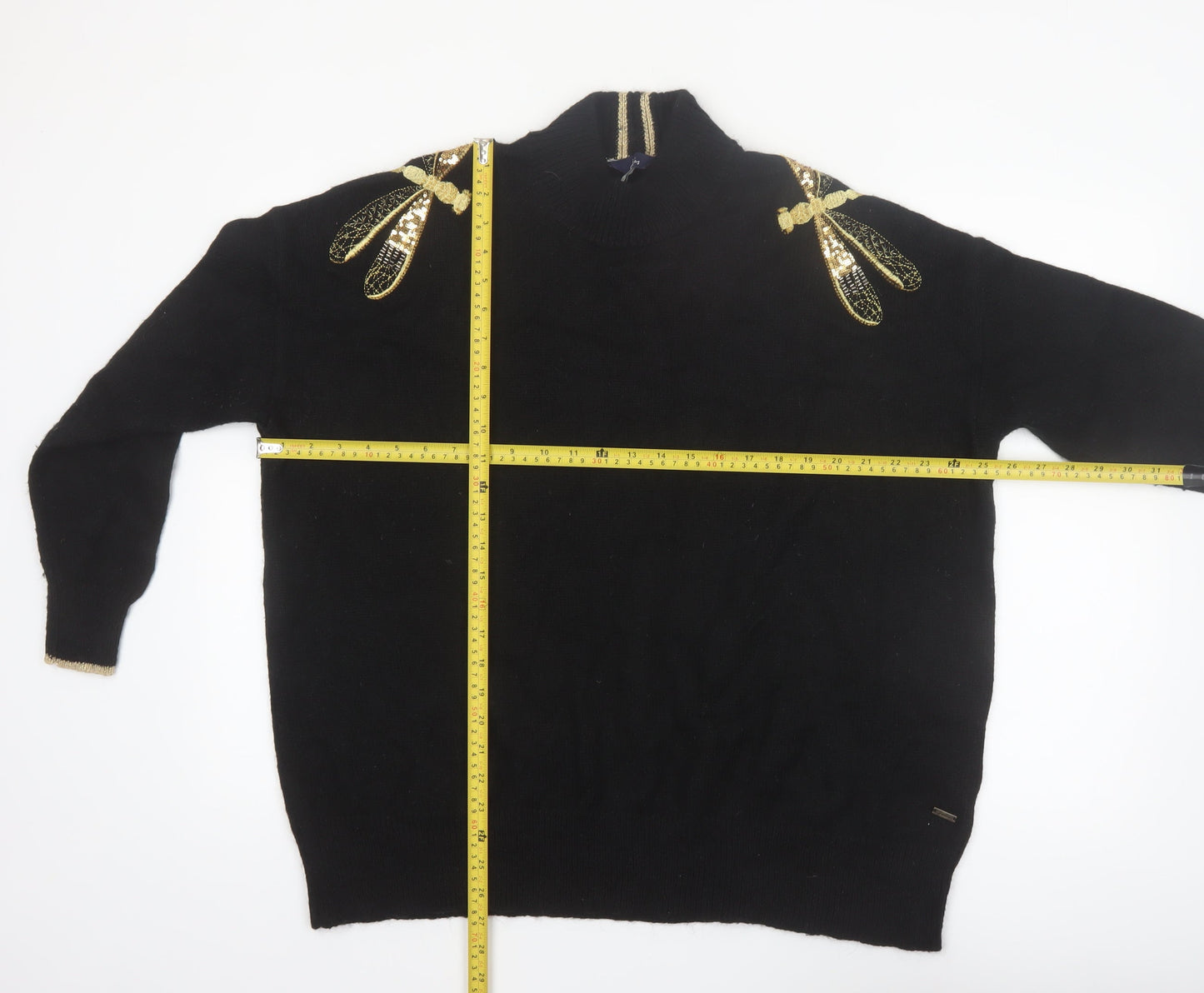 Joules Women’s Black Sequin Dragonfly High Neck Long Sleeve Jumper Size 20