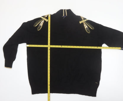Joules Women’s Black Sequin Dragonfly High Neck Long Sleeve Jumper Size 20