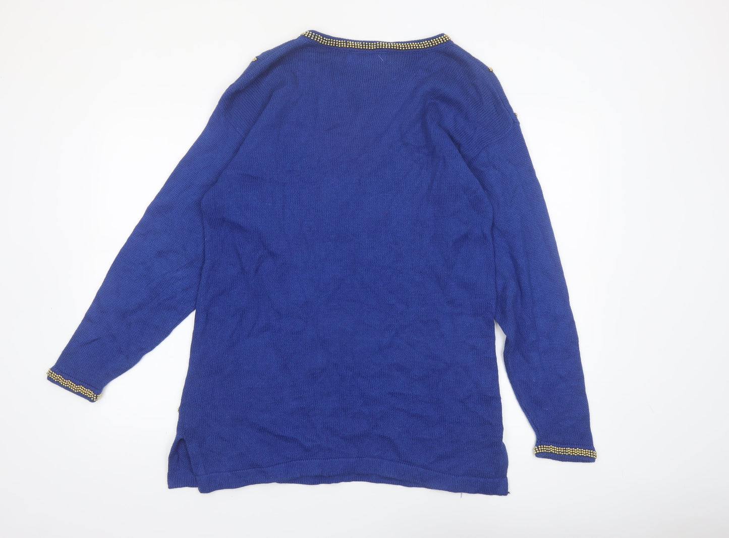 Mauraaa Women Blue Beaded Long Sleeve Pullover Jumper Size M