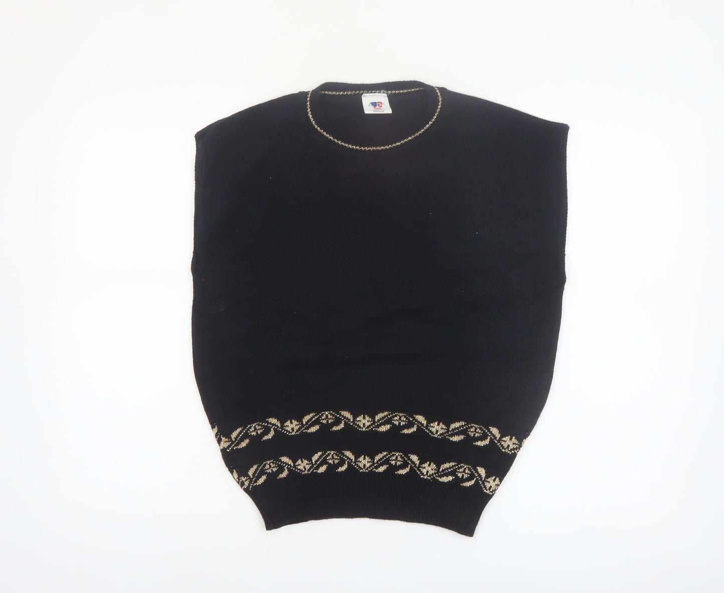 Sweater Bazaar Womens Black Sleeveless Knit Vest M Floral Detail