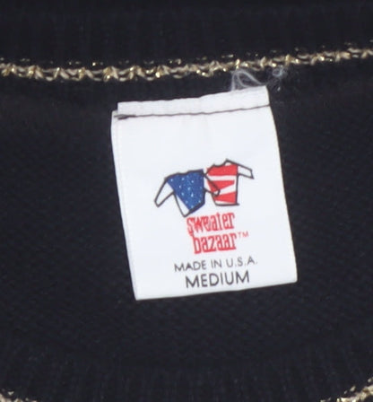 Sweater Bazaar Womens Black Sleeveless Knit Vest M Floral Detail