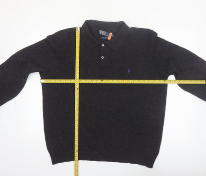 Ralph Lauren Men's Black Wool Collared Pullover Jumper XL