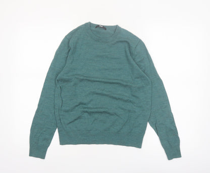 Uniqlo Women Green Merino Wool Crew Neck Long Sleeve Jumper M