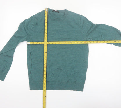 Uniqlo Women Green Merino Wool Crew Neck Long Sleeve Jumper M