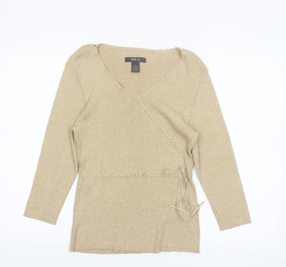 Style & Co Women Beige L Wrap V-Neck Silk Blend Jumper