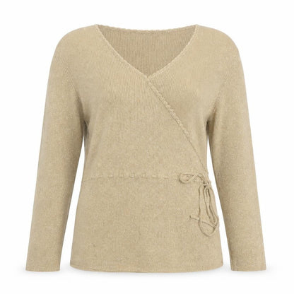 Style & Co Women Beige L Wrap V-Neck Silk Blend Jumper