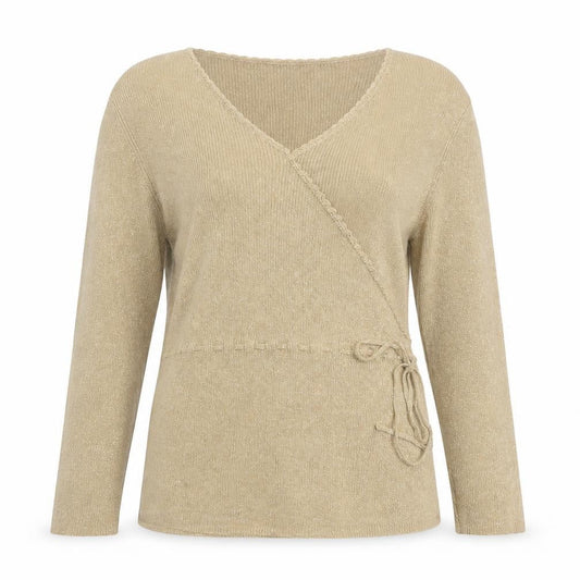 Style & Co Women Beige L Wrap V-Neck Silk Blend Jumper