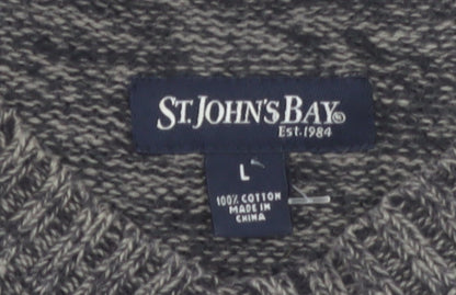 St. John's Bay Men's Grey Cotton V-Neck Pullover Jumper L