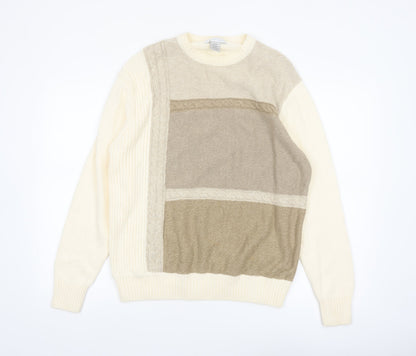 Geoffrey Beene Men's Beige Cotton Cable-Knit Pullover Jumper M