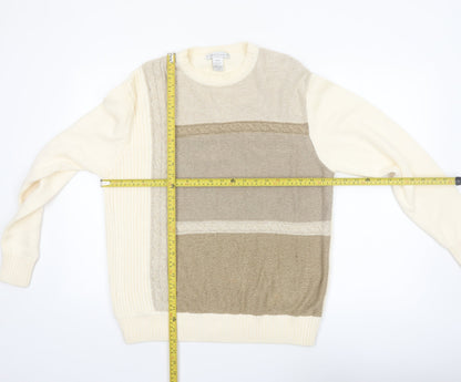 Geoffrey Beene Men's Beige Cotton Cable-Knit Pullover Jumper M