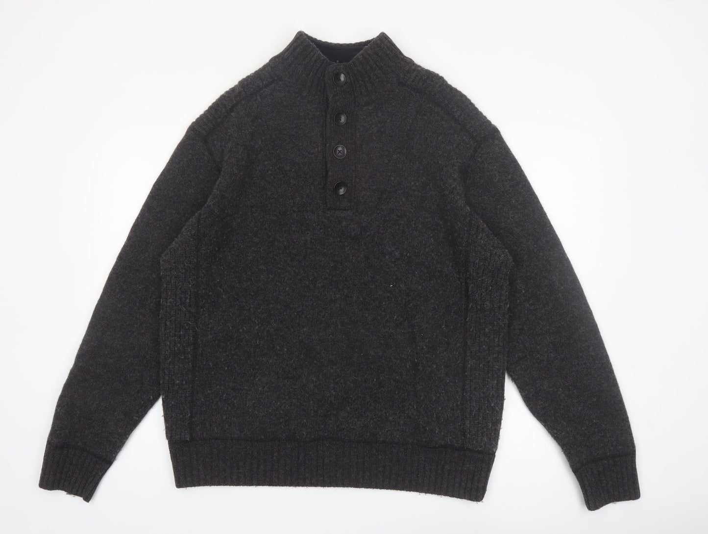 Next Men’s Grey Lambswool Henley Jumper XL Mock Neck