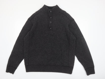 Next Men’s Grey Lambswool Henley Jumper XL Mock Neck