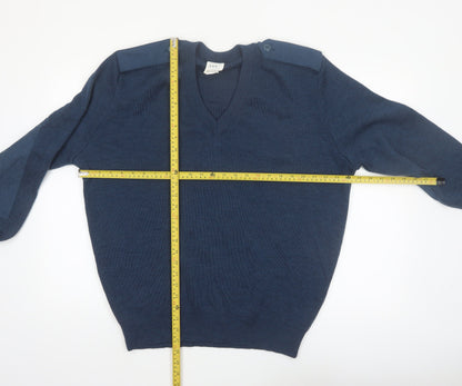 Logistik Unicorp Men's Blue Wool V-Neck Pullover Jumper L
