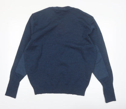 Logistik Unicorp Men's Blue Wool V-Neck Pullover Jumper L