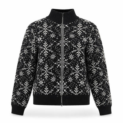 Valerie Stevens Womens Black Fair Isle Zip Up Wool Blend Jumper S