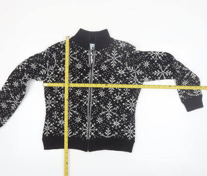Valerie Stevens Womens Black Fair Isle Zip Up Wool Blend Jumper S