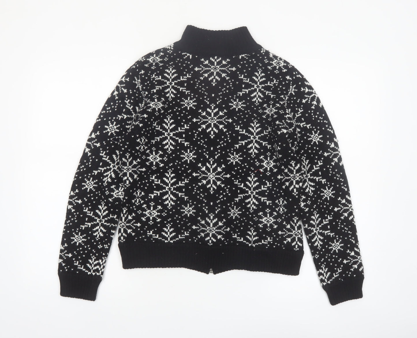 Valerie Stevens Womens Black Fair Isle Zip Up Wool Blend Jumper S