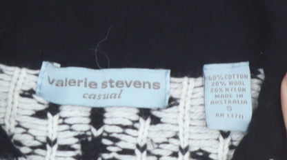 Valerie Stevens Womens Black Fair Isle Zip Up Wool Blend Jumper S