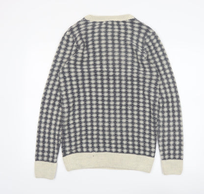 New Look Men Blue Check Knit Crew Neck Jumper Size M