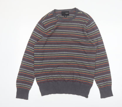 Hurley Men's Grey Striped Cotton Crew Neck Pullover Jumper M