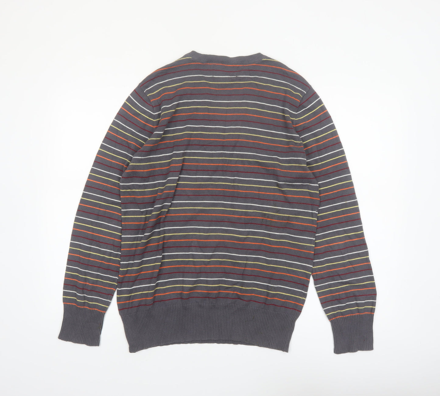 Hurley Men's Grey Striped Cotton Crew Neck Pullover Jumper M
