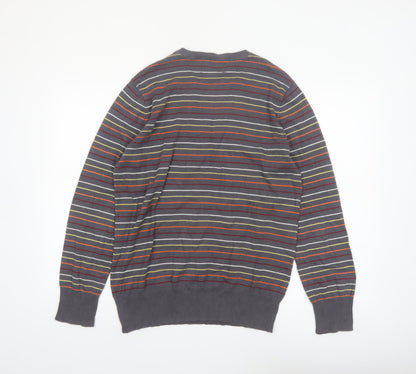 Hurley Men's Grey Striped Cotton Crew Neck Pullover Jumper M