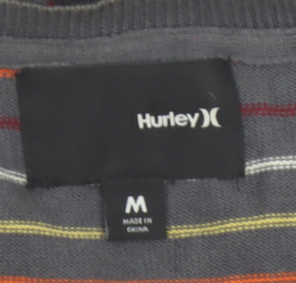 Hurley Men's Grey Striped Cotton Crew Neck Pullover Jumper M