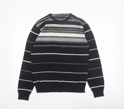 Retrofit Men's Black Striped Cotton Pullover Jumper Size L
