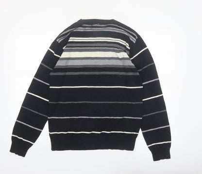 Retrofit Men's Black Striped Cotton Pullover Jumper Size L