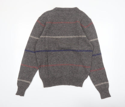 Hunt Club Men's Grey Wool Striped Crew Neck Jumper XL Vintage Pullover
