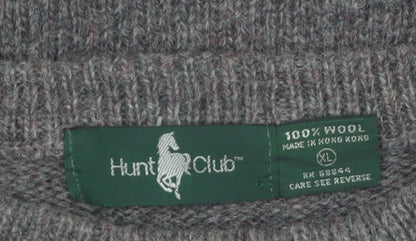 Hunt Club Men's Grey Wool Striped Crew Neck Jumper XL Vintage Pullover