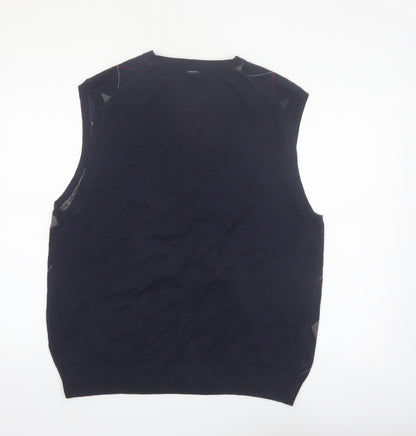 Nautica Men Blue Argyle Sleeveless Cotton Knit Vest L Classic V-Neck Jumper