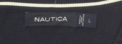 Nautica Men Blue Argyle Sleeveless Cotton Knit Vest L Classic V-Neck Jumper