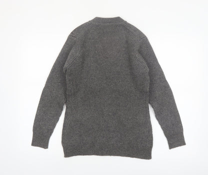Golden Horse Women's Grey Wool Cardigan M V-Neck Geometric Vintage