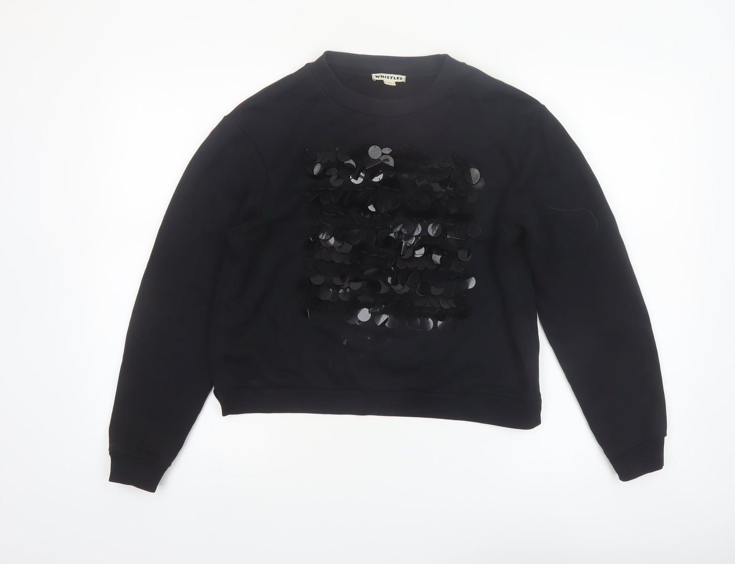 Whistles Womens Black Sequin Embellished Crew Neck Pullover Sweatshirt M