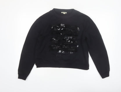 Whistles Womens Black Sequin Embellished Crew Neck Pullover Sweatshirt M