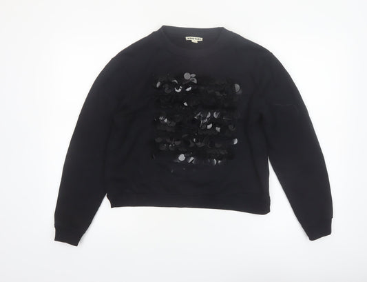 Whistles Womens Black Sequin Embellished Crew Neck Pullover Sweatshirt M