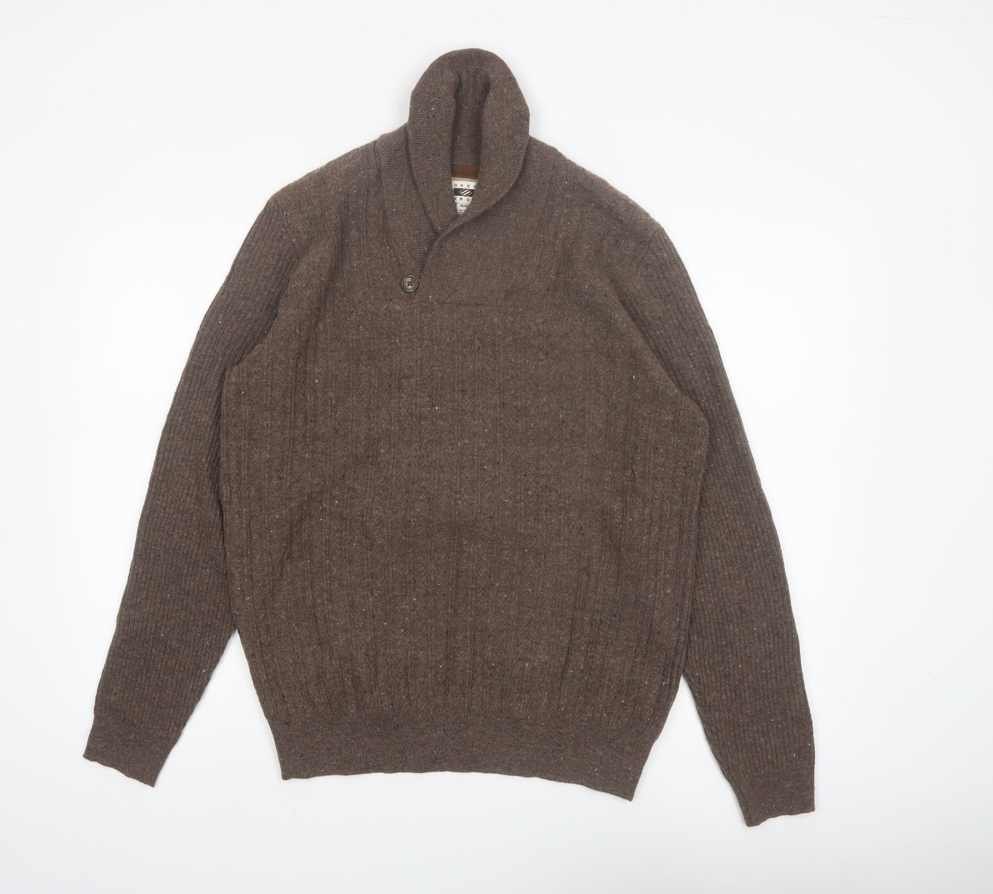 Joseph Abboud Men Brown Wool Blend Collared Pullover Jumper M