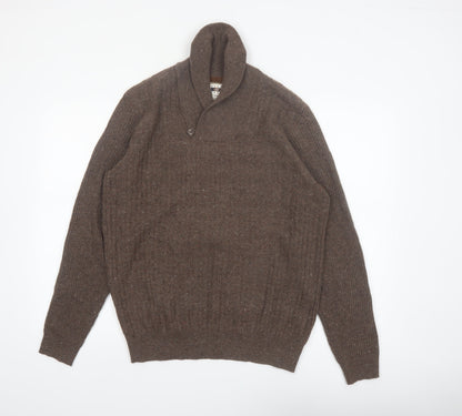 Joseph Abboud Men Brown Wool Blend Collared Pullover Jumper M