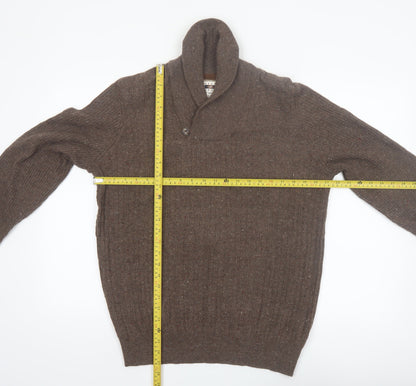 Joseph Abboud Men Brown Wool Blend Collared Pullover Jumper M