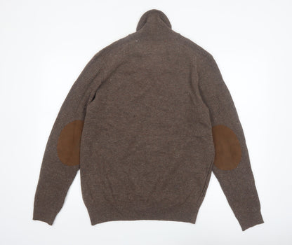 Joseph Abboud Men Brown Wool Blend Collared Pullover Jumper M