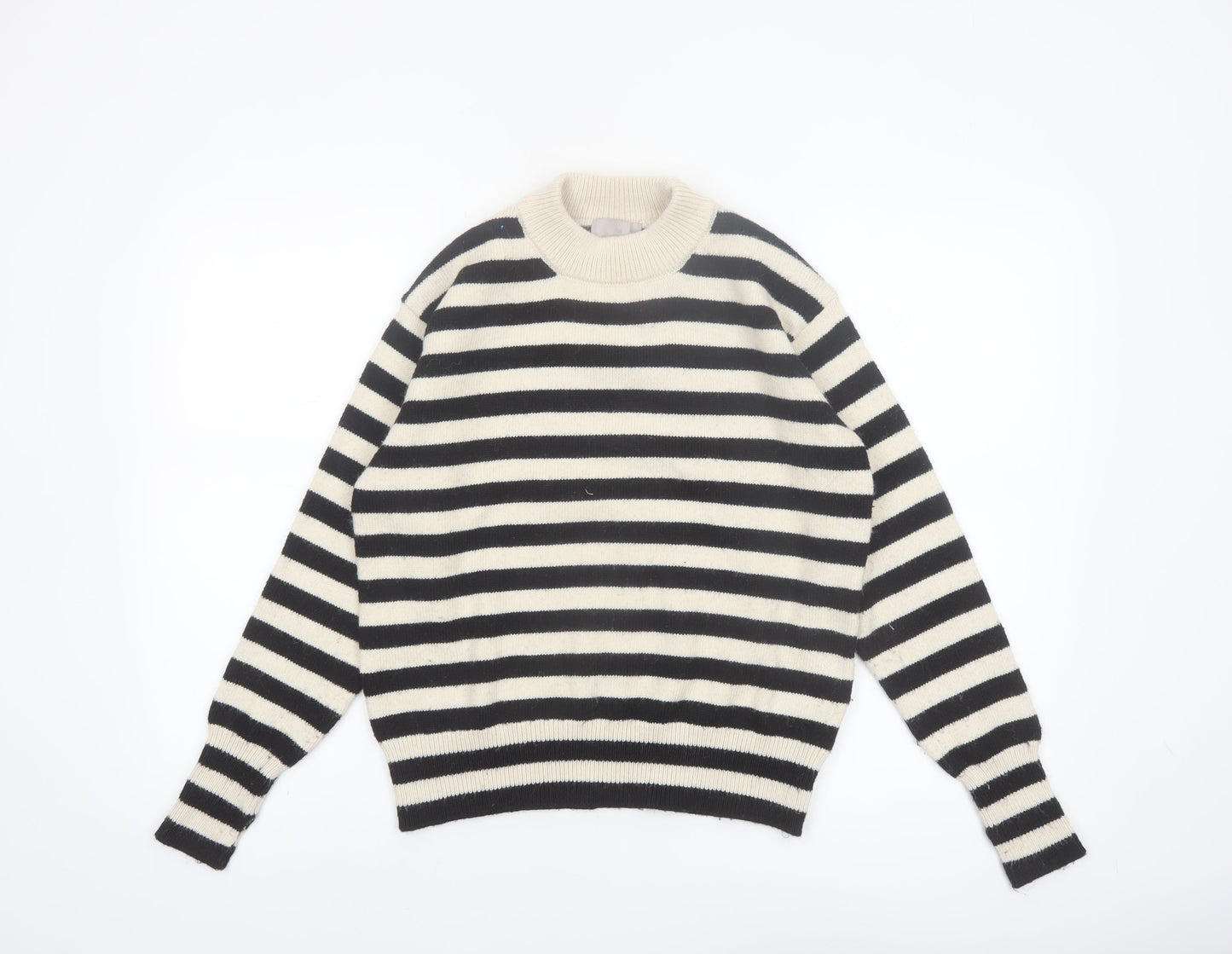 H&M Women's Black Striped Crew Neck Wool Blend Jumper Size S