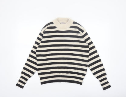 H&M Women's Black Striped Crew Neck Wool Blend Jumper Size S